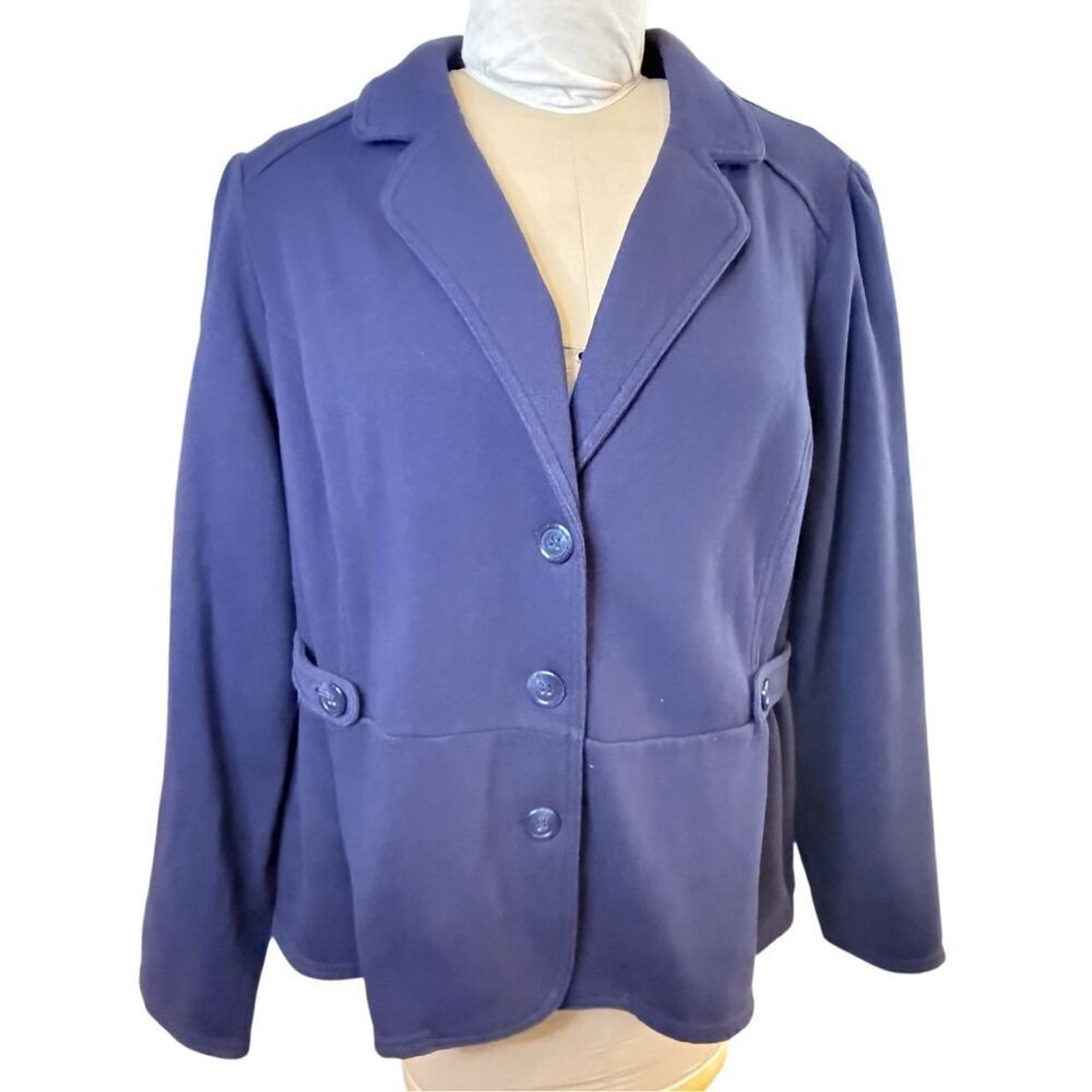 St. John’s Bay Knit Blazer Jacket Navy Blue Plus 2X Side Belts 3-Button Front